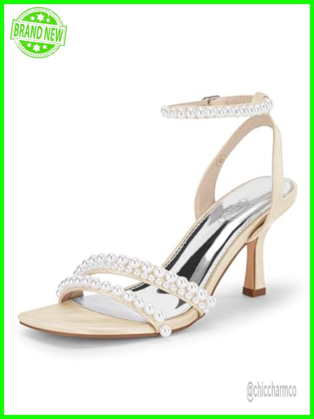 Satin Kitten Heel Sandals Square Open Toe Ankle Strap Pearl Embellished Wedding
